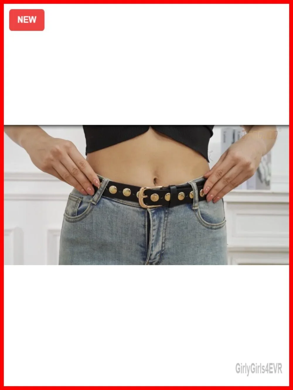 Studded PU Leather Belt for Women Punk Vintage Metal Buckle 1.1